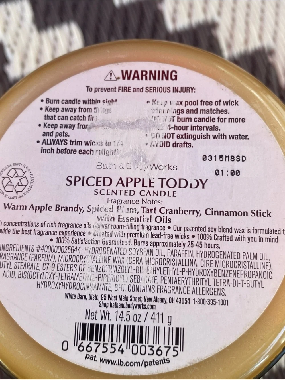 Bath & Body Works Spiced Apple Toddy Jar Candle - Yellow with Black Lid